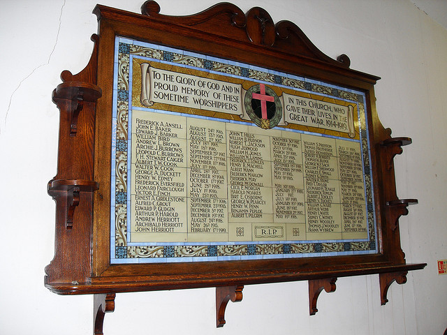 Memorial panel inside St Andrew's Church, Stockwell