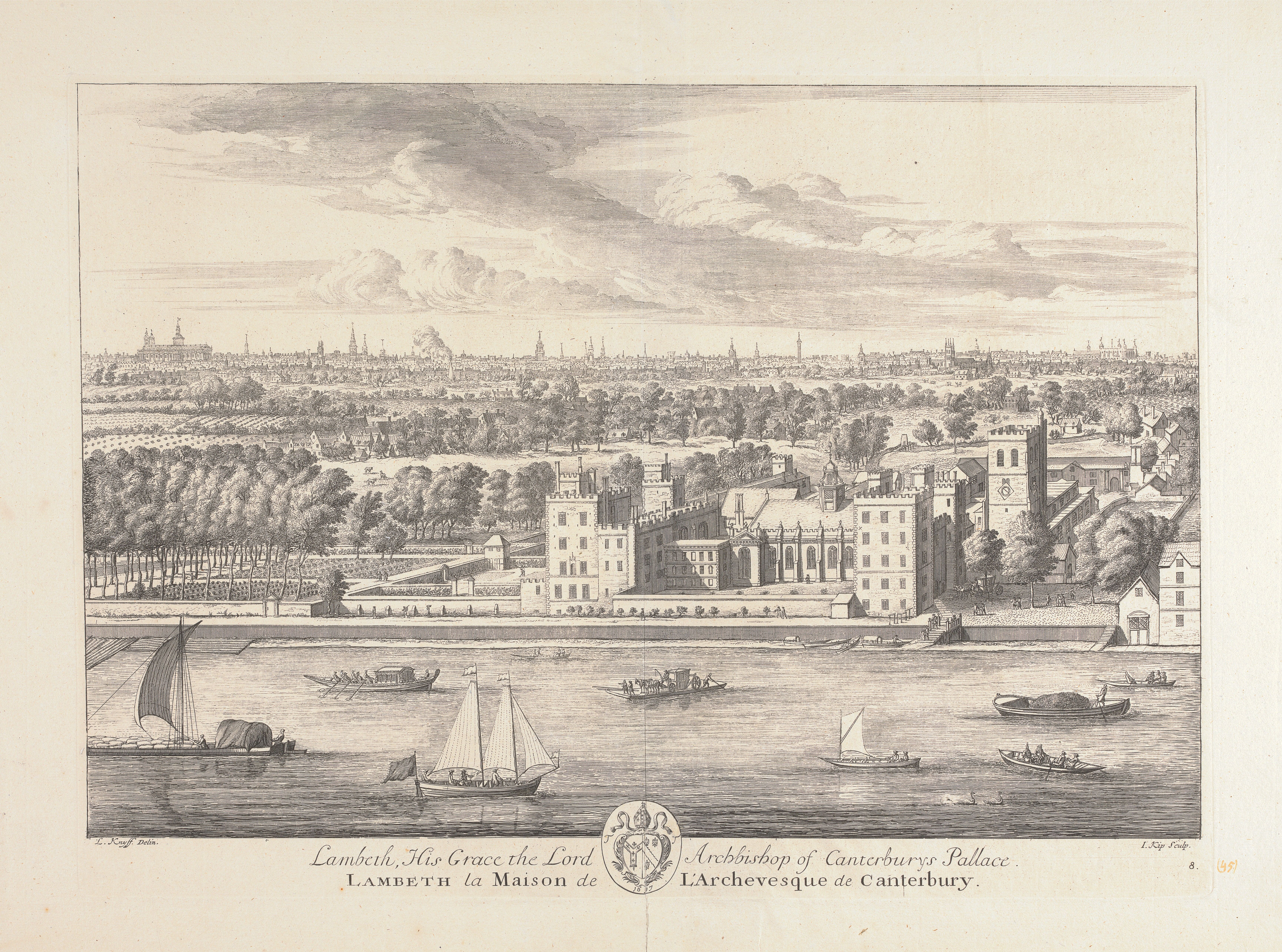 Johannes Kip, 1653–1722, Lambeth, His Grace the Lord Archbishop of Canterbury Palace, 1697, Engraving, Yale Center for British Art, Paul Mellon Collection, B1977.14.17372.