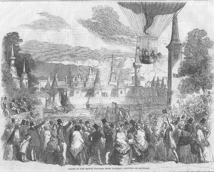 old engraving balloons in vauxhall gardens