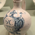 Tin-glazed earthenware wine bottle, 1645