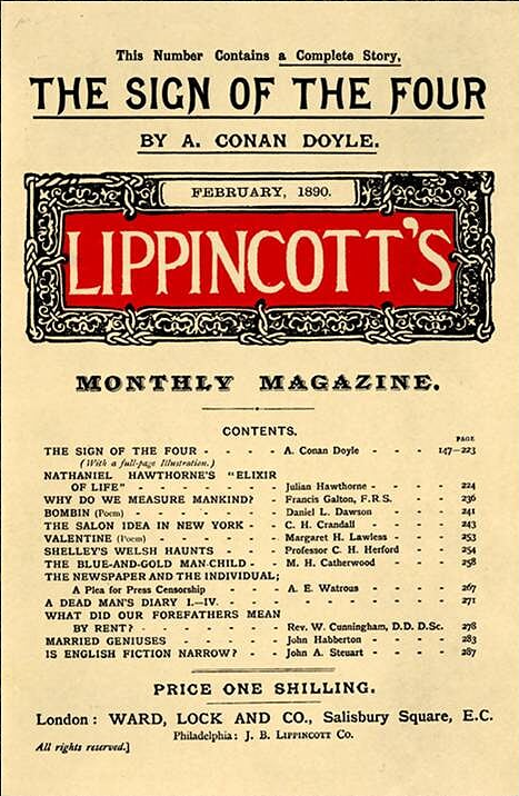 cover of lippincott's monthly magazine including the sign of the four