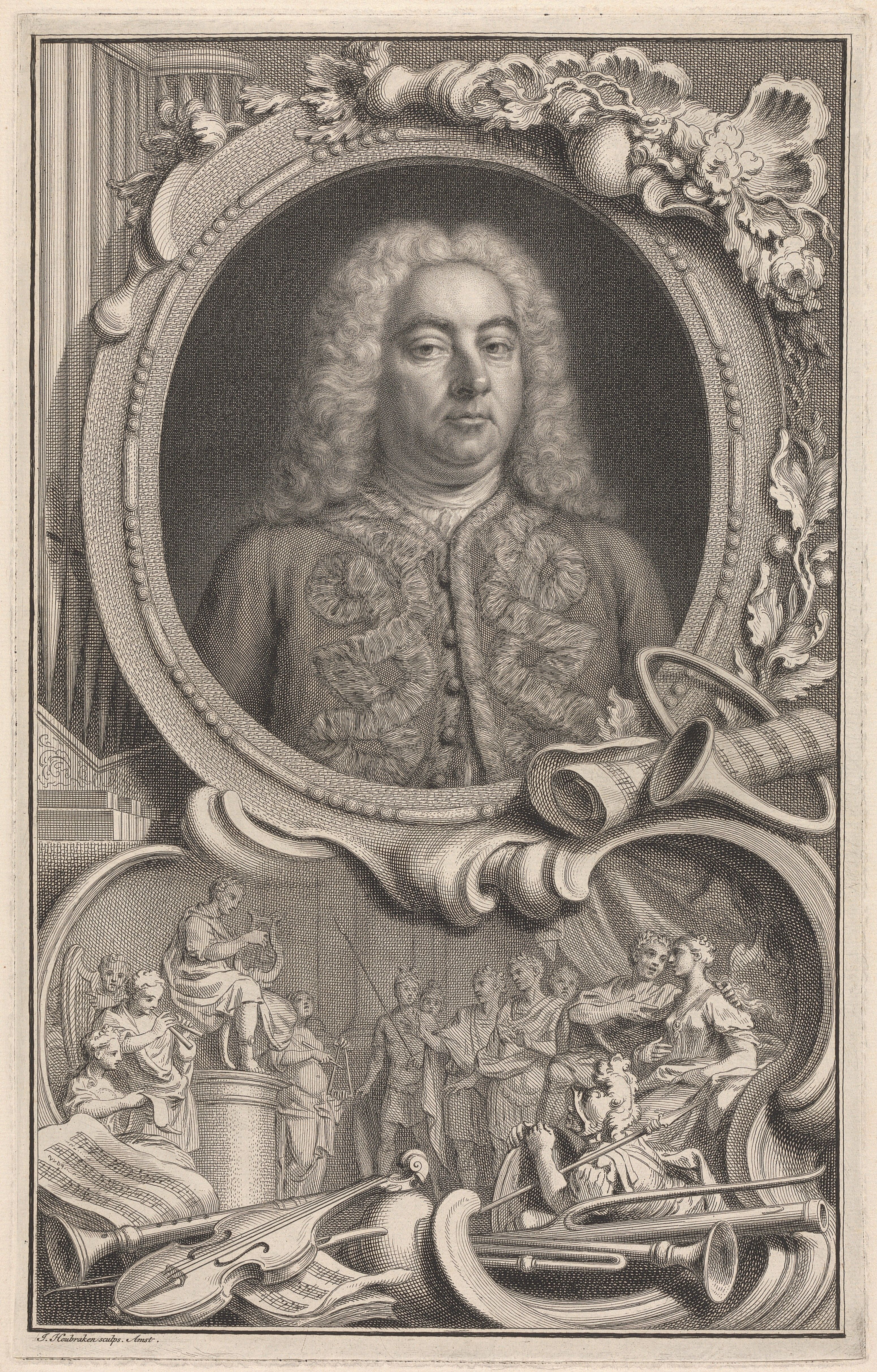 Jacobus Houbraken, 1698–1780, Handel, ca. 1737, Etching and line engraving, Yale Center for British Art, The Irving S. Gilmore Music Library Collection, B2007.4.