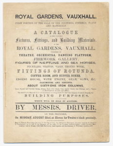 cover of 1859 sale catalogue for fixtures and fittings etc at Vauxhall Gardens